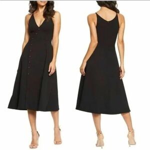 NWT Dress the Population Emily Sleeveless Fit & Flare Button Front Midi Dress